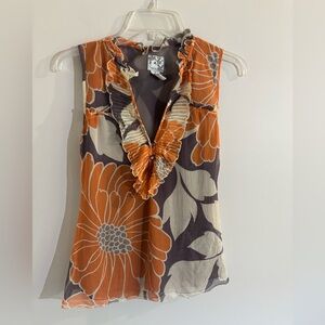Tabitha Anthropologie Women’s Orange and Gray Floral Ruffle Sleeveless Top 4